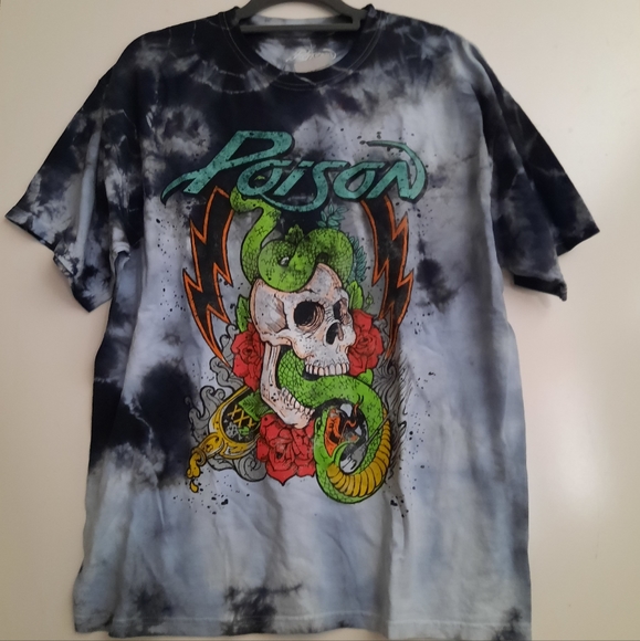 Retro 80s Poison Skull Snake Black Gray Tie Dye Throwback T-shirt XL - Picture 7 of 8